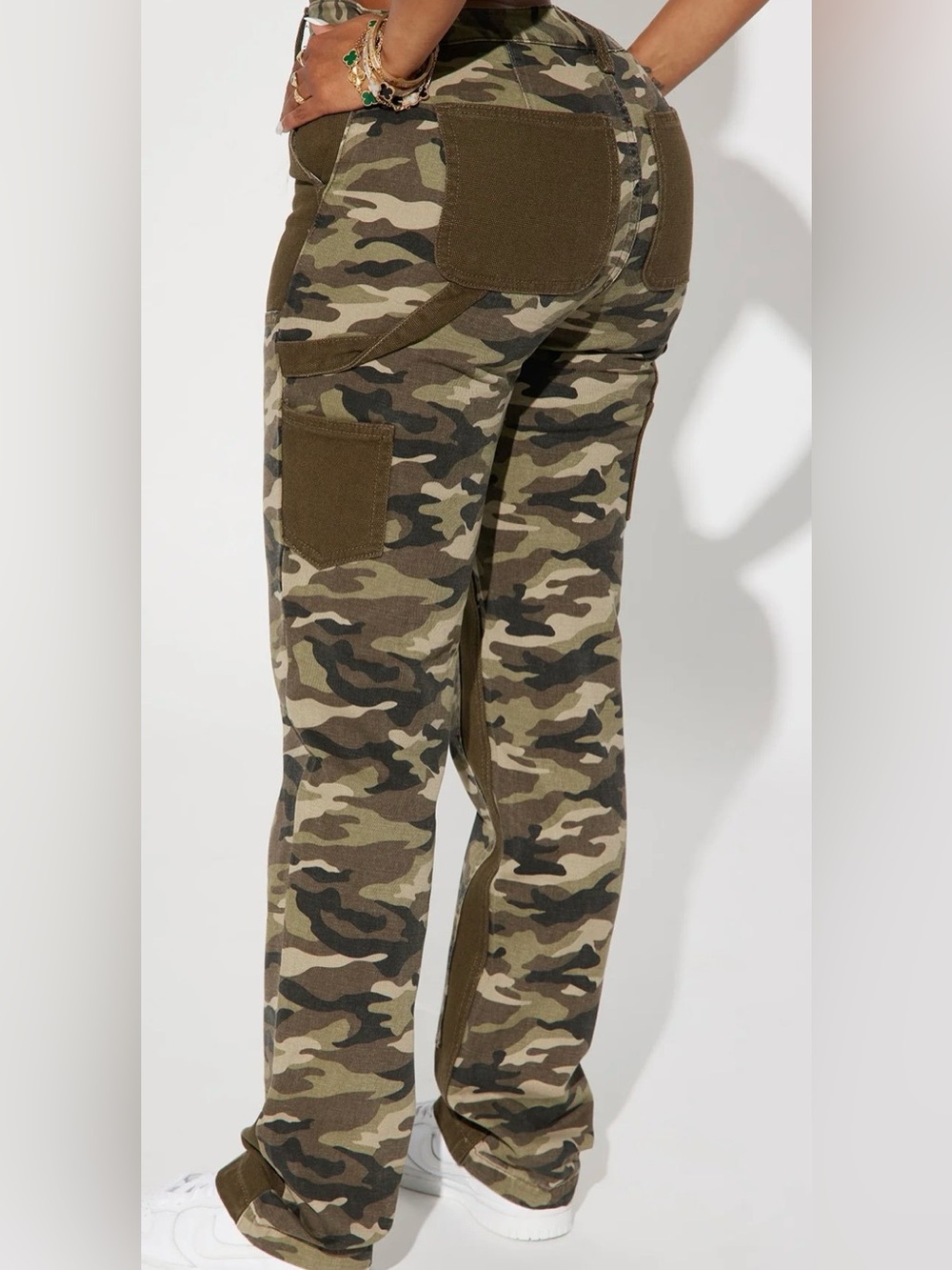Fashion Nova Women's Camo Carpenter Jeans - Olive Green & Brown - Picture 8 of 8